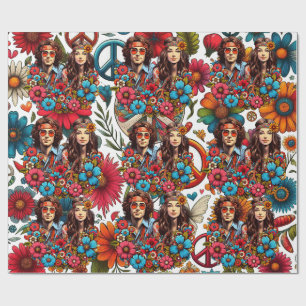 1960-talet Hippie par blomma, barn, fred och Kärle Presentpapper