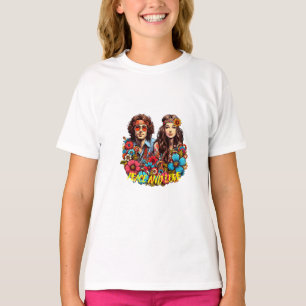 1960-talet Hippie par blomma, barn, fred och Kärle T Shirt