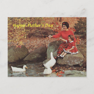 1960-talet Mor & Little Girl Matande Anka Postcard Vykort