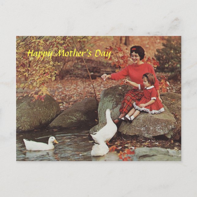 1960-talet Mor & Little Girl Matande Anka Postcard Vykort (Framsida)