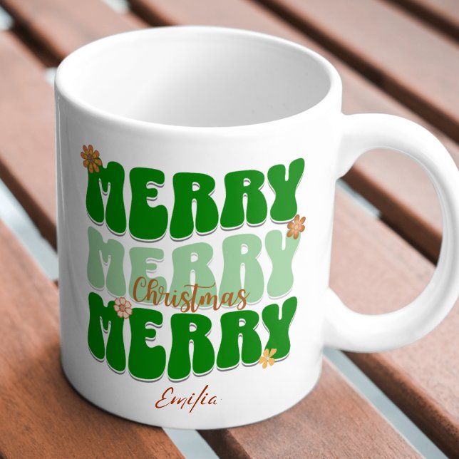 1960-talet: Retro Groovy Grönt God jul Boho Namn Mugg (Skapare uppladdad)