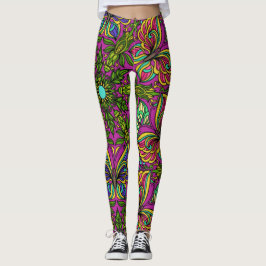 1960-talet Retro Mandala Design, Neon Färg Leggings