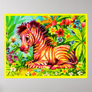 1960-talets färgstarka zebra poster