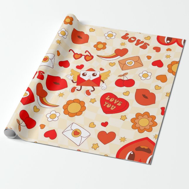 1960-talets groovy pop art valentines kärlek brev presentpapper (Utrullad)