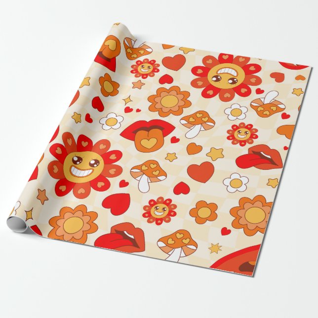 1960-talets groovy pop-valentineser svampar tunga presentpapper (Utrullad)