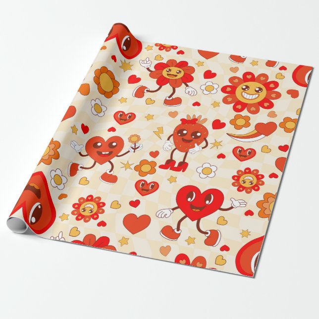 1960-talets groovy pop valentiness funky jordgubbe presentpapper (Utrullad)