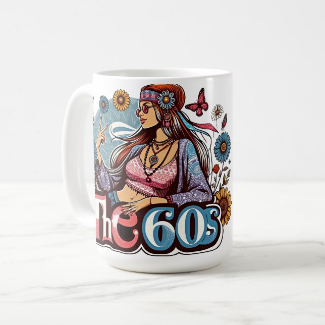 1960-talets Hippie-chick fredstecken finger art Kaffemugg (Framsida vänster)