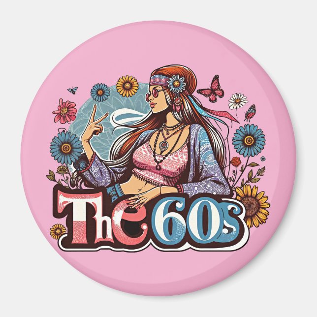 1960-talets Hippie-chick fredstecken finger art Magnet (Framsidan)