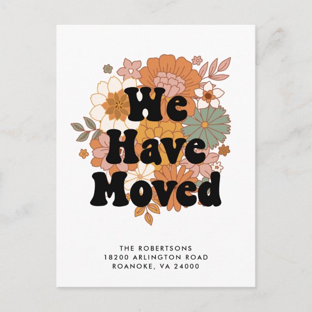 1960-talets Hippie Flower Power Retro Ny adress Meddelande Vykort (Framsida)