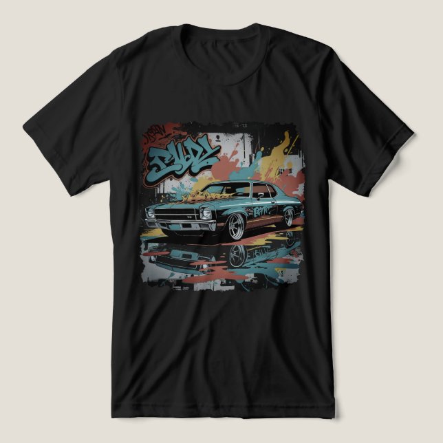 1960-talets Lowrider i Graffiti Fire Wall Art-stil T Shirt (Design Framsida)