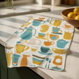 1960-talets Mid Century Modern teal, orange, gul Kökshandduk