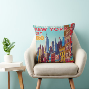 1960-talets New York-Poster Fet röd och Gult" Kudde