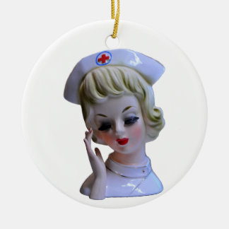 1960-talets sjuksköterskefolje Hero Head Vas Julgransprydnad Keramik