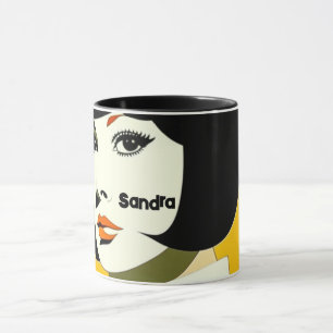 1960-talets stil-flicka med svart bob, redigerbar mugg