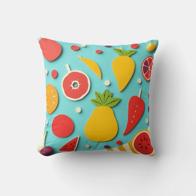 1960-talets Stil Fruit Collage Kudde (Framsida)