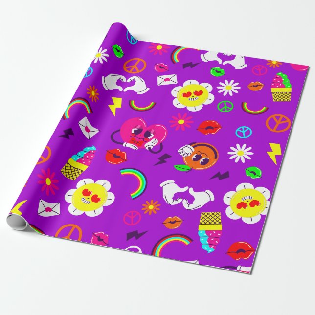 1960-talets valentineser fredstecken regnbåge presentpapper (Utrullad)