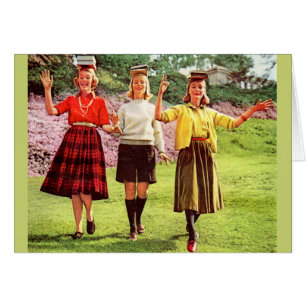 1960 tonårsflickor med bokar på huvudet hälsningskort