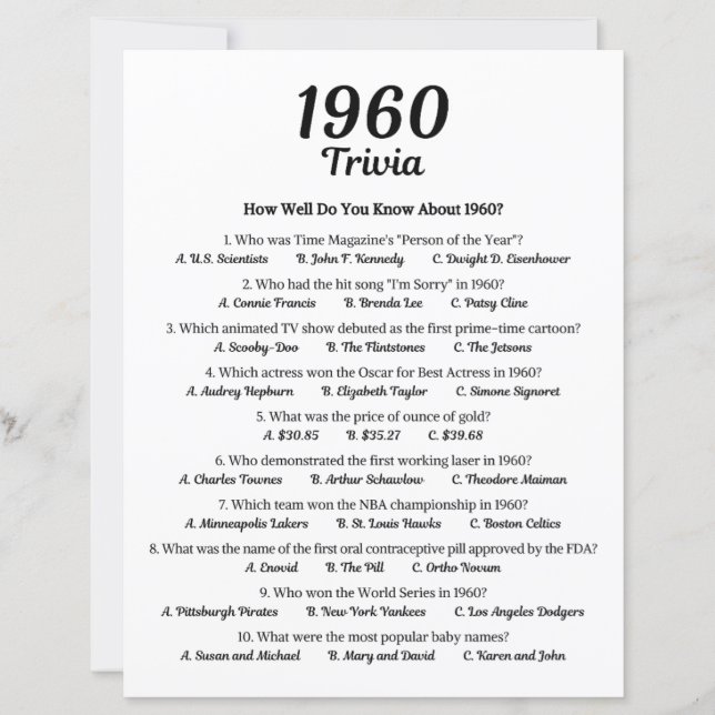 1960 Trivia-spel (Framsida)