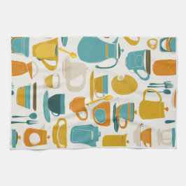 1960's Mid Century Modern teal, orange, yellow Kökshandduk