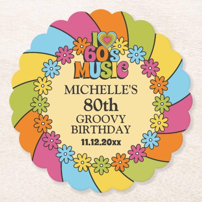 1960s Music Party 80th Groovy Retro Birthday Theme Underlägg Papper (Framsida)