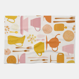 1960s Retro Mid-Century pink and yellow Kökshandduk