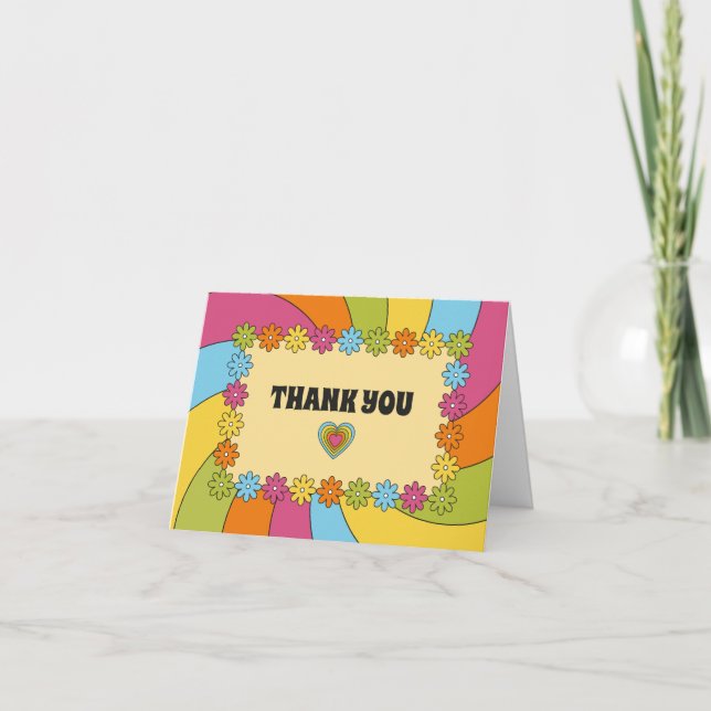 1960s Themed Flowers, Waves and Hearts Tack Kort (Framsida)