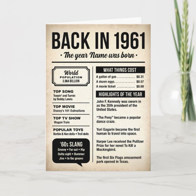 1961 Back in the Day, 65th Birthday Card Kort (Framsida)