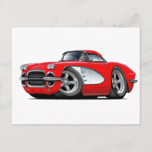 1961 Corvette Red Car Vykort