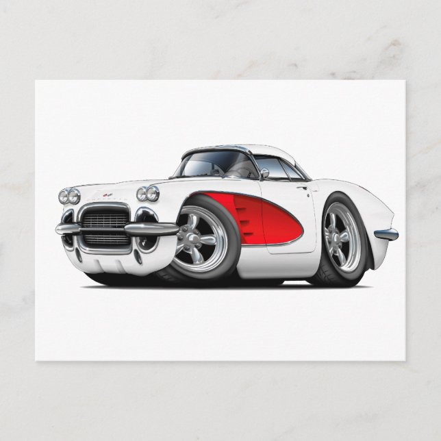1961 Corvette White-Red Car Vykort (Framsida)