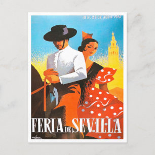 1961 feria de Sevilla vintage resor Vykort
