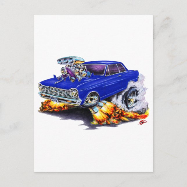 1962-65 Nova Mörk blått bil Vykort (Framsida)