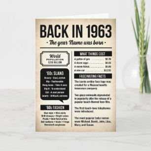 1963 Födelsedagspresent med roliga fakta från föde Kort