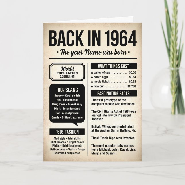 1964 Back in the Day, Fakta Födelsedagskort Kort (Framsida)