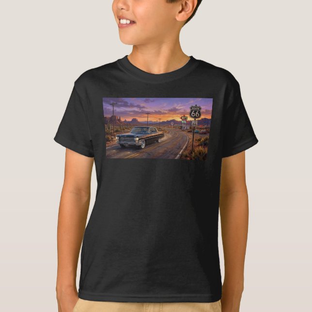 1964 Cadillac på Route 66 T Shirt (Framsida)