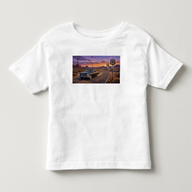 1964 Cadillac på Route 66 T Shirt (Framsida)