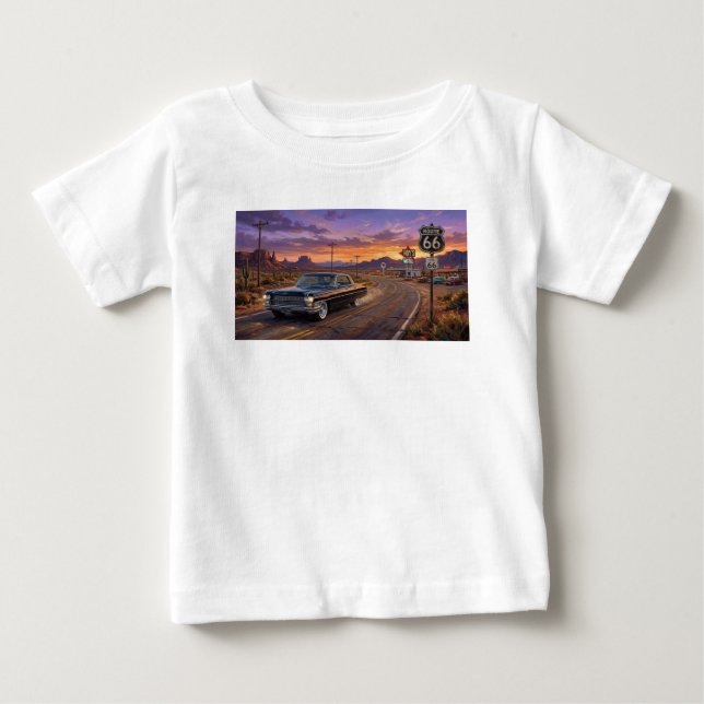 1964 Cadillac på Route 66 T Shirt (Framsida)