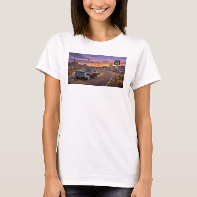 1964 Cadillac på Route 66 T Shirt (Framsida)