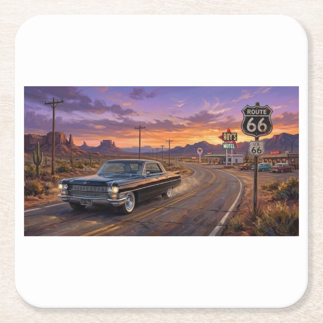 1964 Cadillac på Route 66 Underlägg Papper Kvadrat (Framsidan)