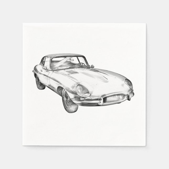 1964 Jaguar XKE Antique Sports Car Illustration Pappersservett (Framsidan)