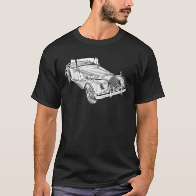 1964 Morgan Plus 4 Conversible Sports Car Illustra T Shirt (Framsida)