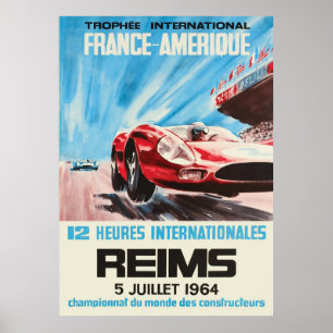 1964 Reims 12 tim Internationell Frankrike Amerika Poster