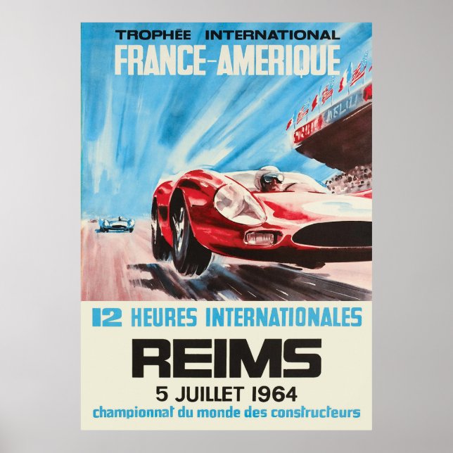 1964 Reims 12 tim Internationell Frankrike Amerika Poster (Framsidan)