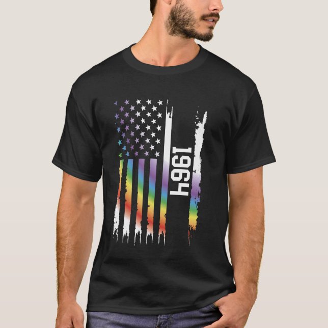 1964 United Stater Distress Rainbow w US Flagga T Shirt (Framsida)
