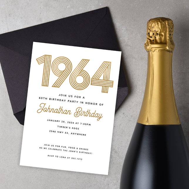 1964 Vitsvart faux Guld-inbjudan Inbjudningar (Skapare uppladdad)