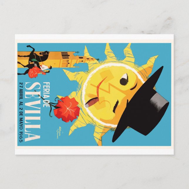 1965 Sevilla Spanien April Fair Affisch Vykort (Framsida)