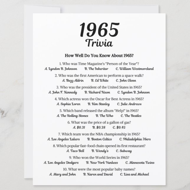 1965 Trivia-spel (Framsida)