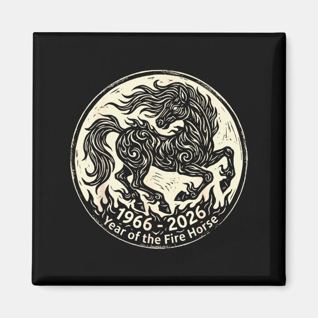 1966 2026 år för den eldiga hästen kinesisk zodiak magnet (Framsidan)