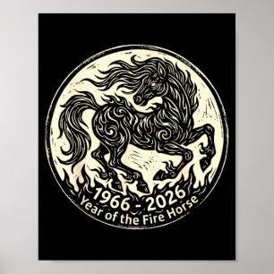 1966 2026 år för den eldiga hästen kinesisk zodiak poster