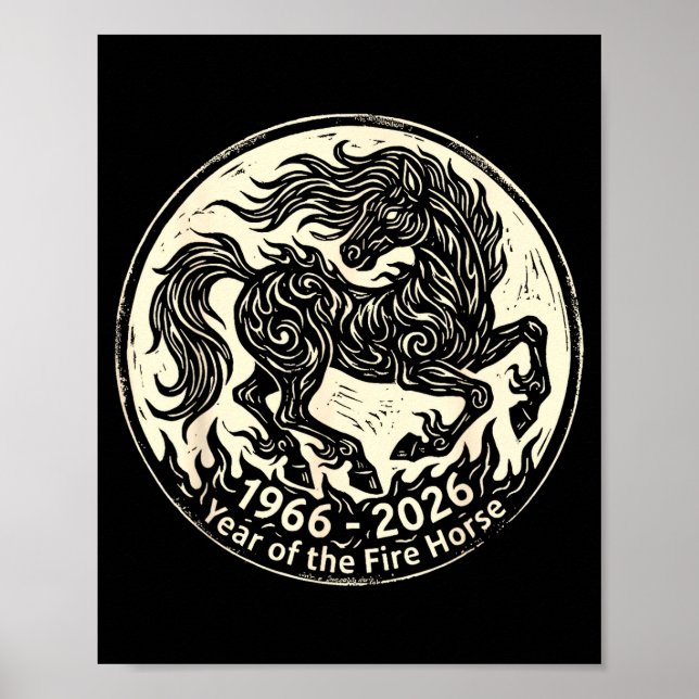 1966 2026 år för den eldiga hästen kinesisk zodiak poster (Framsidan)