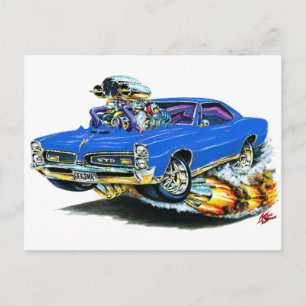 1966-67 GTO Blue Car Vykort
